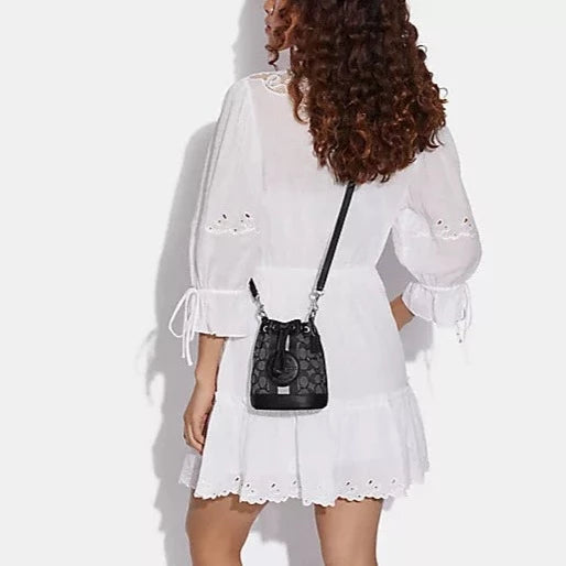 Mini Dempsey Bucket Bag In Signature Jacquard With Stripe And Coach Patch