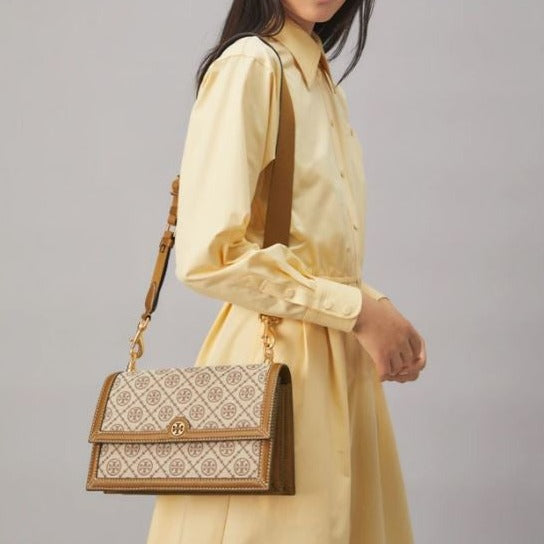 T Monogram Jacquard Shoulder Bag