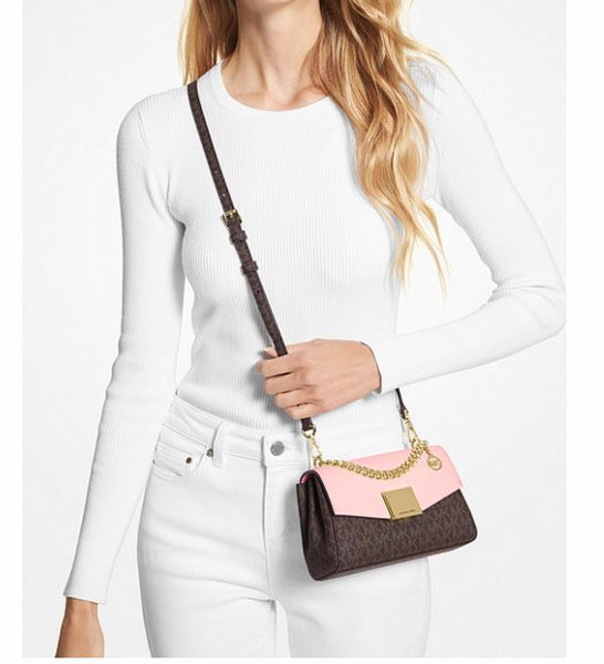 Lita Small Two-Tone Logo and Leather Crossbody Bag
