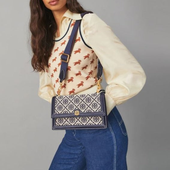 T Monogram Jacquard Shoulder Bag