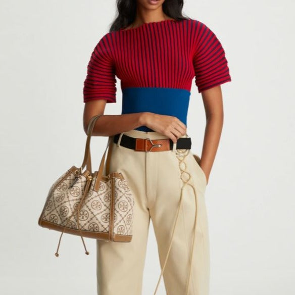 T Monogram Jacquard Small Tote Bag