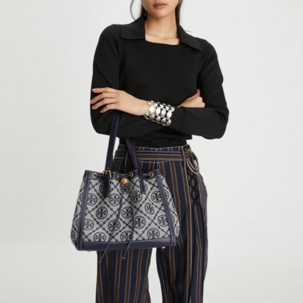 T Monogram Jacquard Small Tote Bag