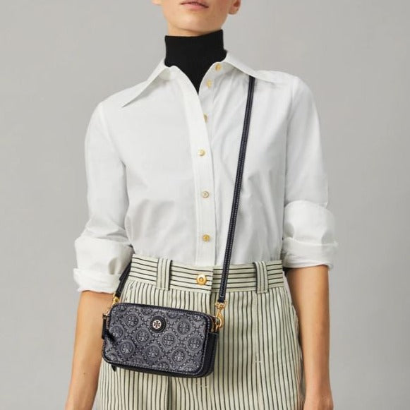 T Monogram Leather Double-zip Mini Bag
