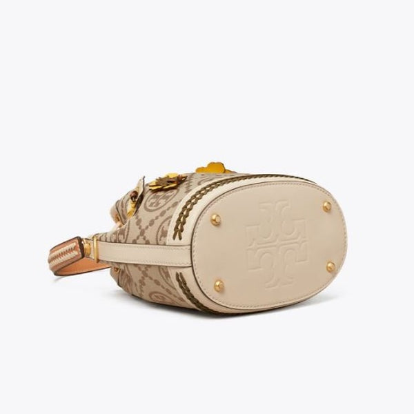 T Monogram Braided Floral Bucket Bag