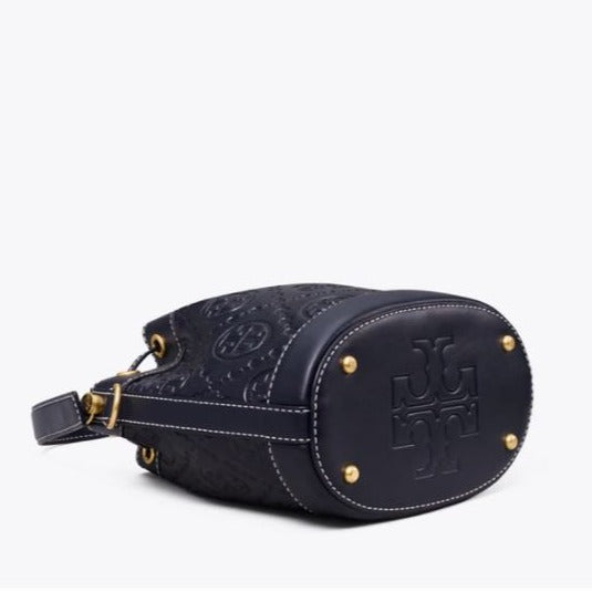 T Monogram Leather Mini Bucket Bag