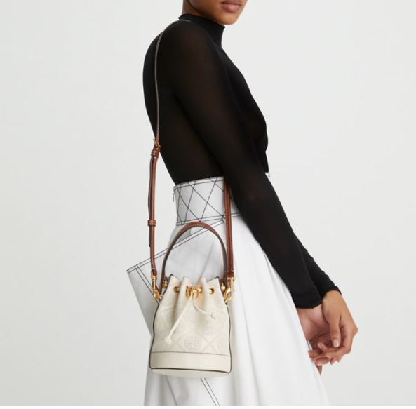 T Monogram Perforated Leather Mini Bucket Bag