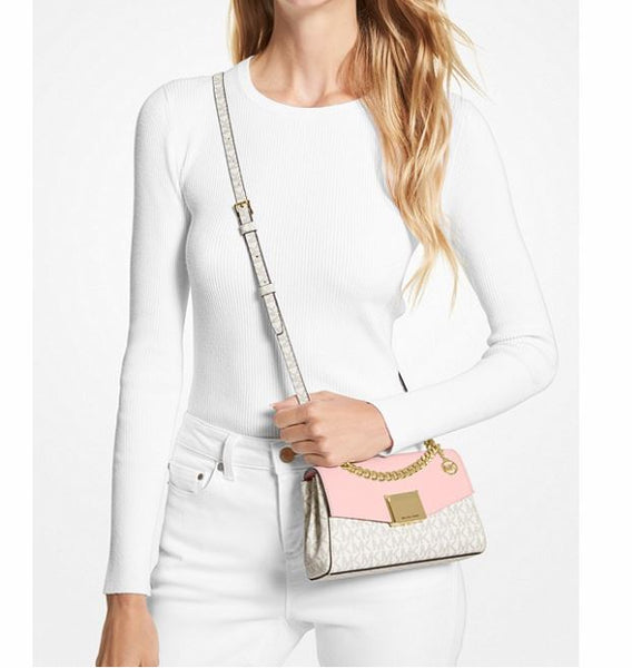 Lita Small Two-Tone Logo and Leather Crossbody Bag
