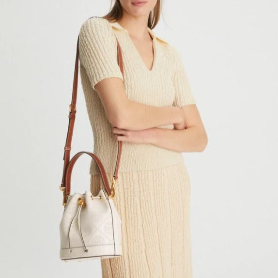 T Monogram Perforated Leather Bucket Bag