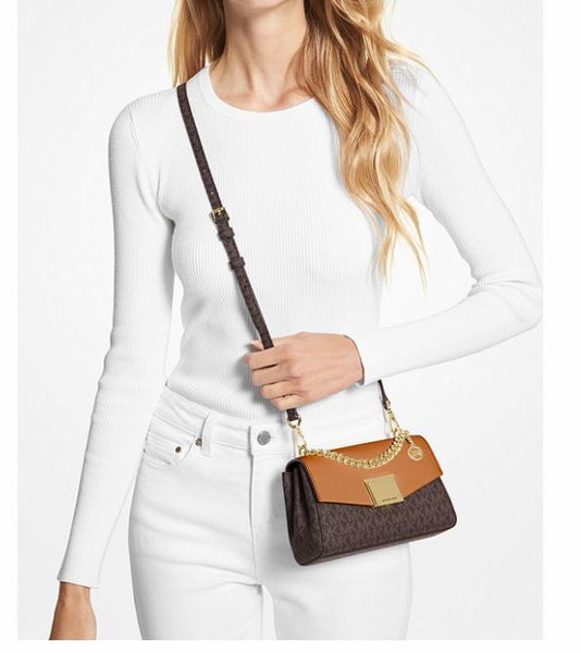 Lita Small Two-Tone Logo and Leather Crossbody Bag
