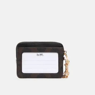 Zip Card Case In Blocked Signature Canvas