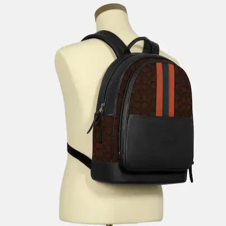 Thompson Backpack In Signature Jacquard With Varsity Stripe